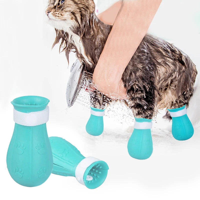 Cat Bath Shoes – Adjustable Anti-Scratch Boots, Soft Silicone, Easy to Clean-1