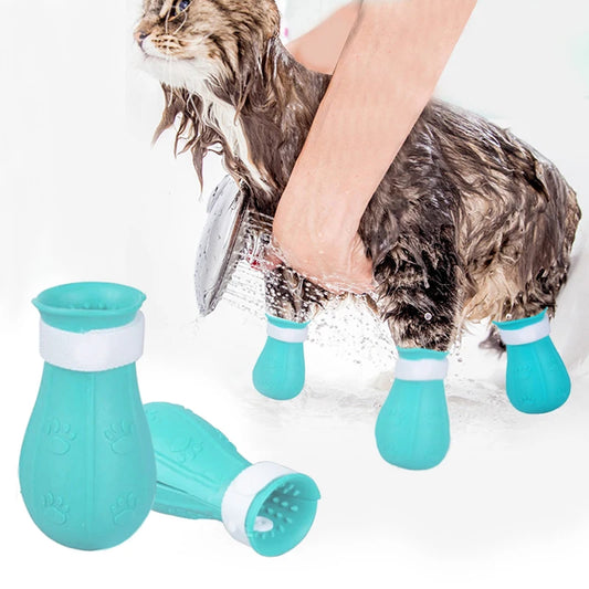 Cat Bath Shoes – Adjustable Anti-Scratch Boots, Soft Silicone, Easy to Clean-1