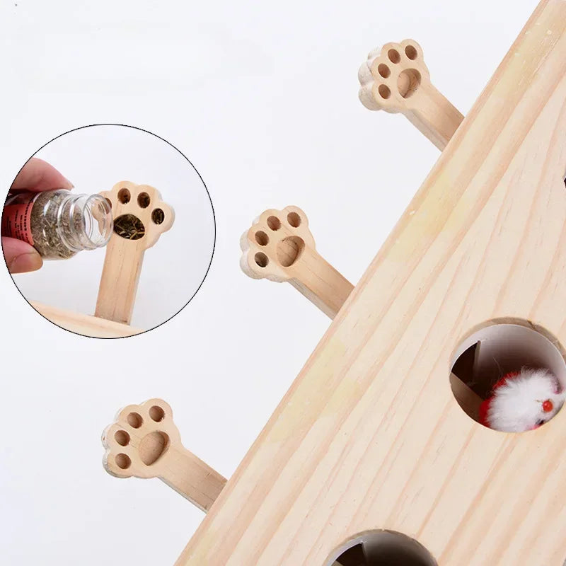 Interactive Cat Toy – Wooden Puzzle Maze, 5 Mouse Holes, Durable Design-6