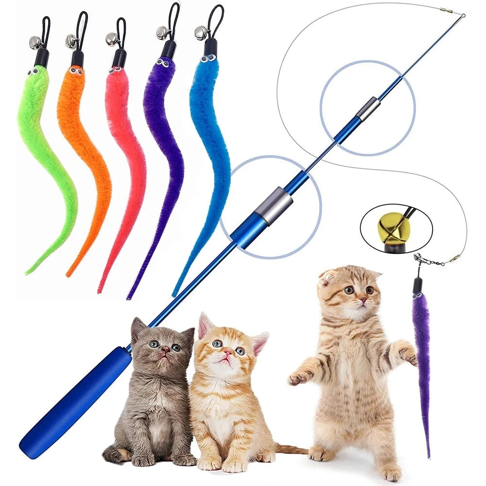 Interactive Cat Toy Replacement Worms – Soft, Safe, Easy to Attach, Attracts with Bell-3