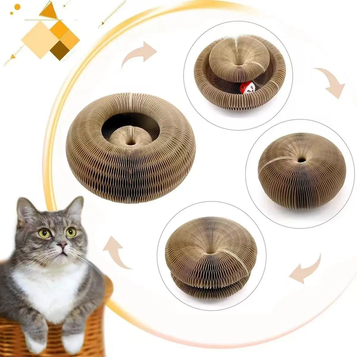 Interactive Cat Toy for Cats – Multi-Shape Corrugated Cardboard, Durable Design, Built-In Bell-3