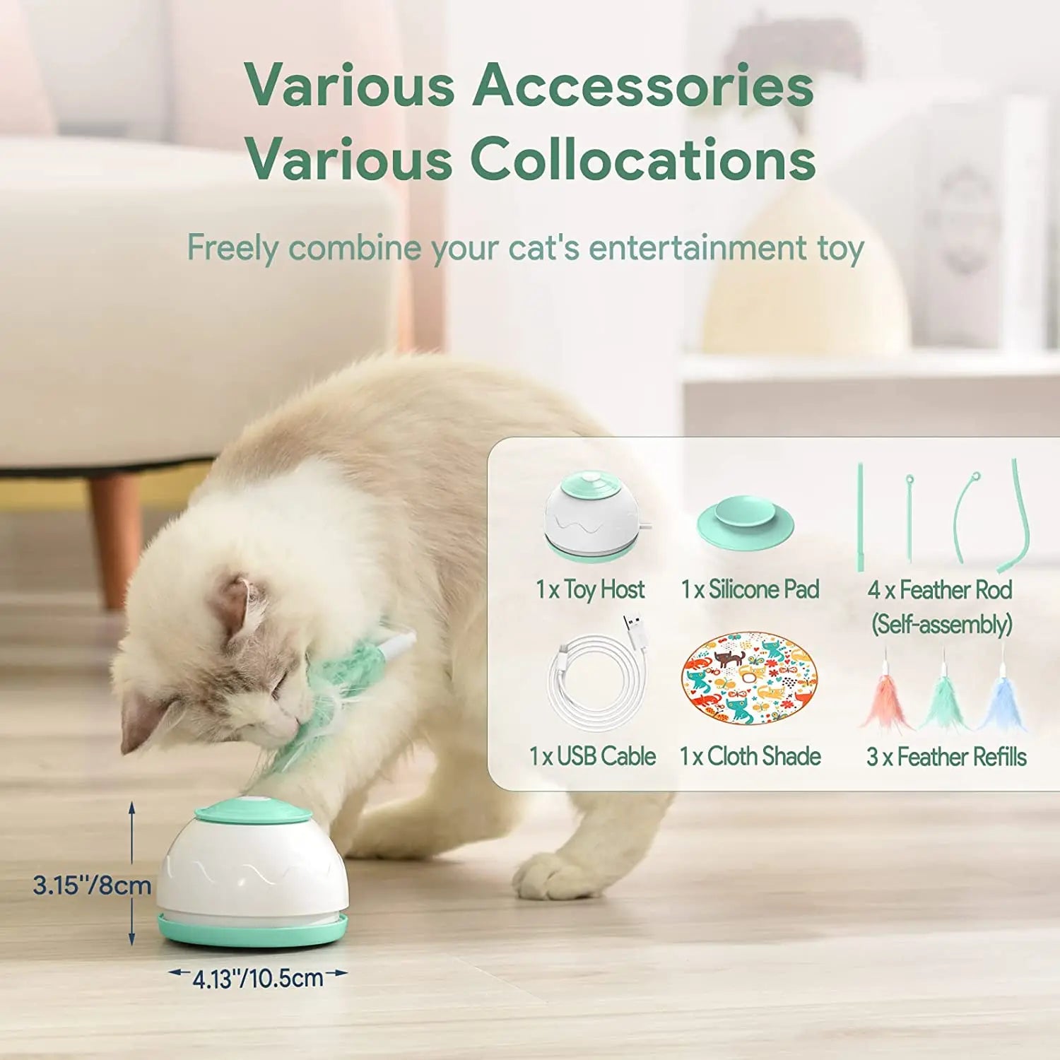 Interactive Cat Toy for Indoor Cats – Motorized Wand, 4 Adjustable Modes, 3 Feathers-5