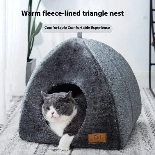 Cat House Indoor for Cats – Warm Triangle Nest, Thickened Design, Cozy Sleeping Space-2