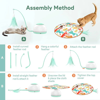 Interactive Cat Toy for Indoor Cats – Motorized Wand, 4 Adjustable Modes, 3 Feathers-3