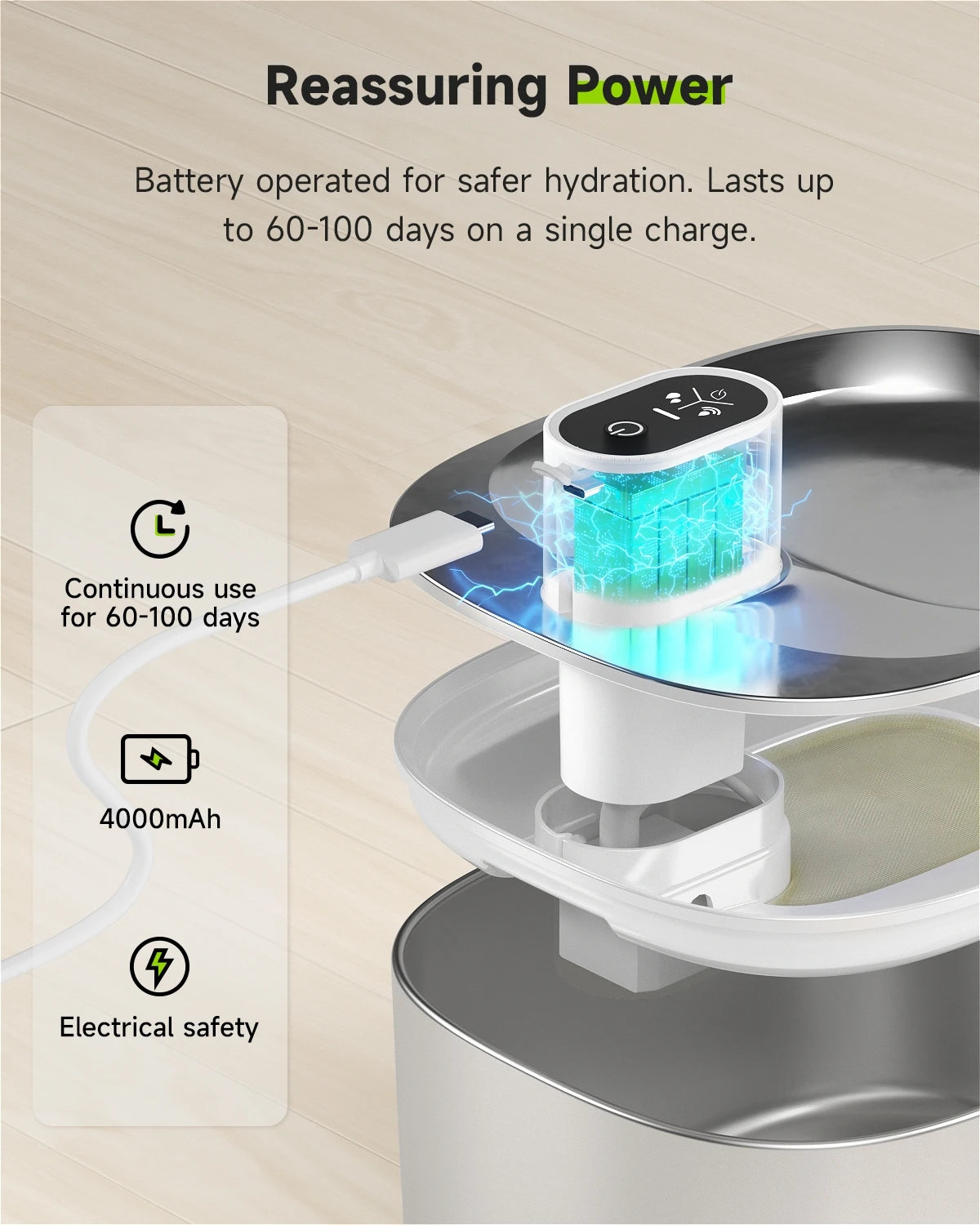 Wireless Water Fountain for Cats and Dogs – 4L Capacity, Cordless Design, Easy to Clean Stainless Steel-4