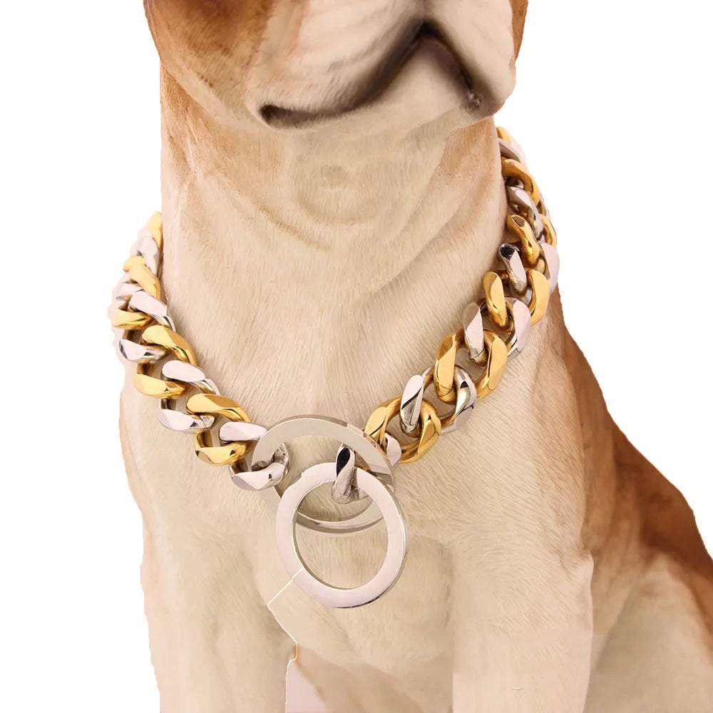 Variant image for Dog Collar for Fashionable Pets – Heavy-Duty Metal, 15mm Wide, Cuban Link Design-4