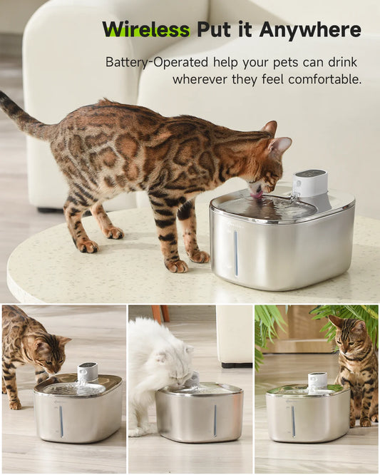 Wireless Water Fountain for Cats and Dogs – 4L Capacity, Cordless Design, Easy to Clean Stainless Steel-2