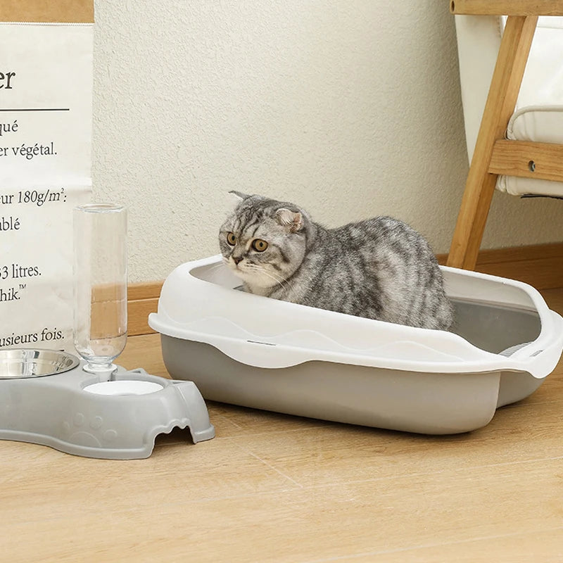 Semi-Enclosed Cat Litter Box – Spatter-Proof, Large Space, Easy to Clean-3