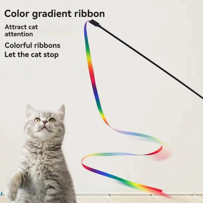 Interactive Cat Toy – Teasing Stick with Colorful Ribbons, Soft Satin, Flexible Rod-3