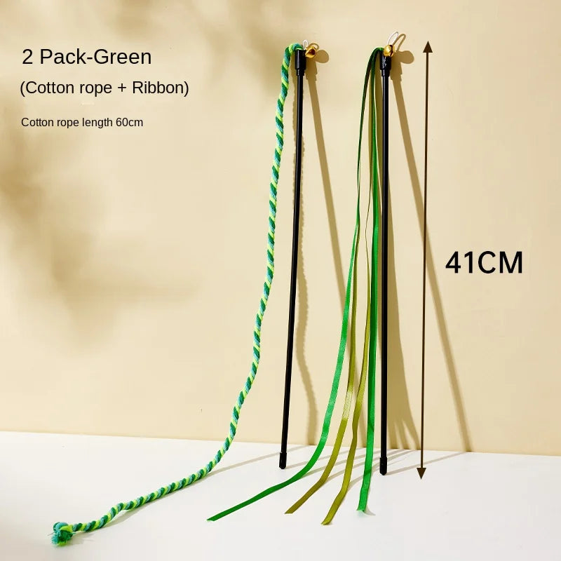 Variant image for Interactive Cat Toy for Cats – Feather Teaser Wand, Satin Ribbon, Jingle Bell-6