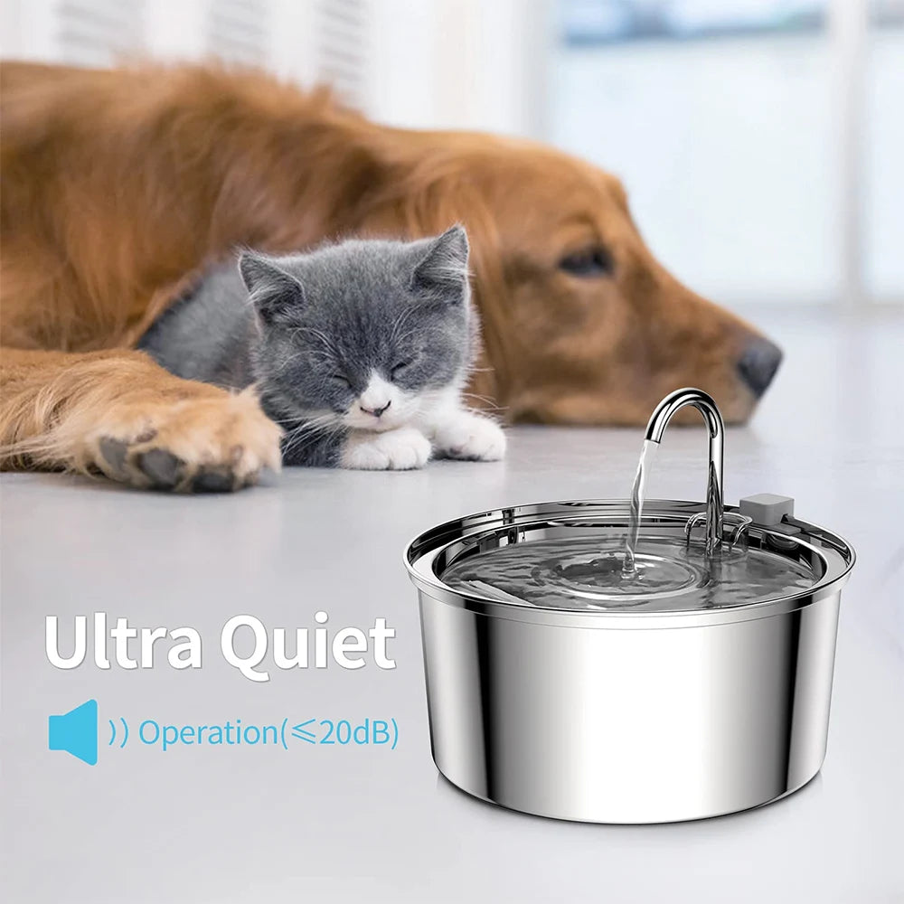 Automatic Stainless Steel Pet Water Fountain with Double Filtration System – 3L Capacity for Cats and Dogs, Quiet Operation, BPA-Free-4