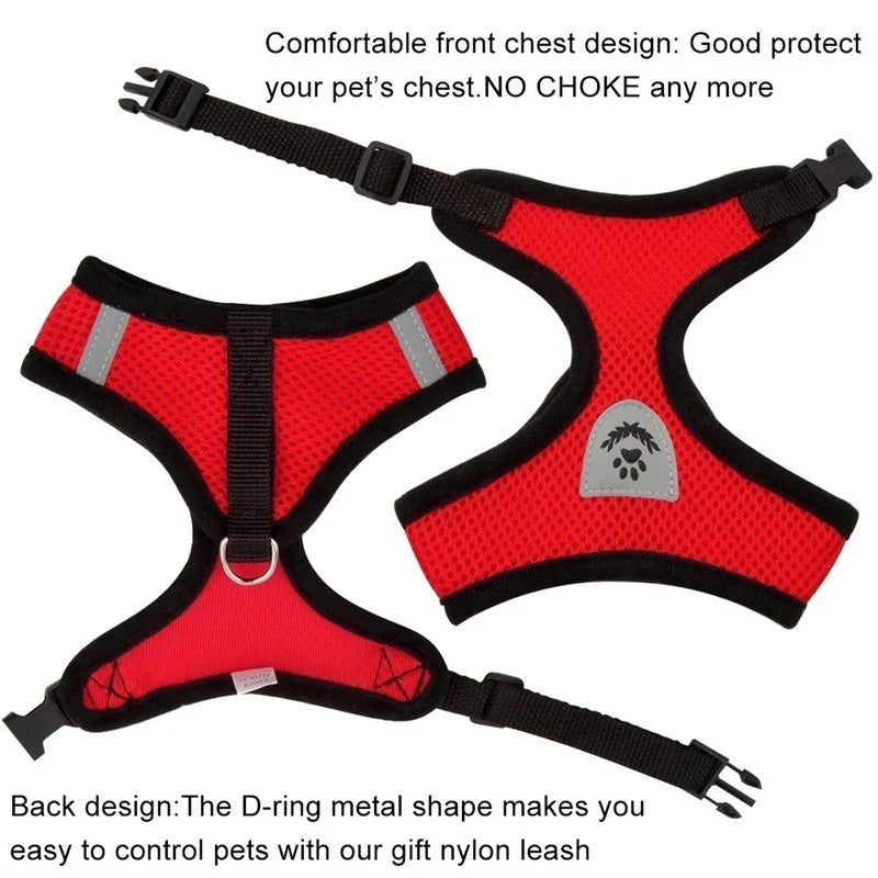 Adjustable Harness for Small Dogs and Cats – Breathable Mesh, Reflective Stripes, Includes Leash-4