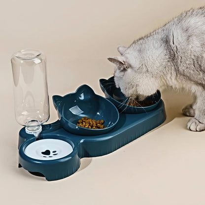 Tilted Cat Bowl Set with Water Feeder – Ergonomic Design, 3-in-1 Functionality, Easy to Clean-3