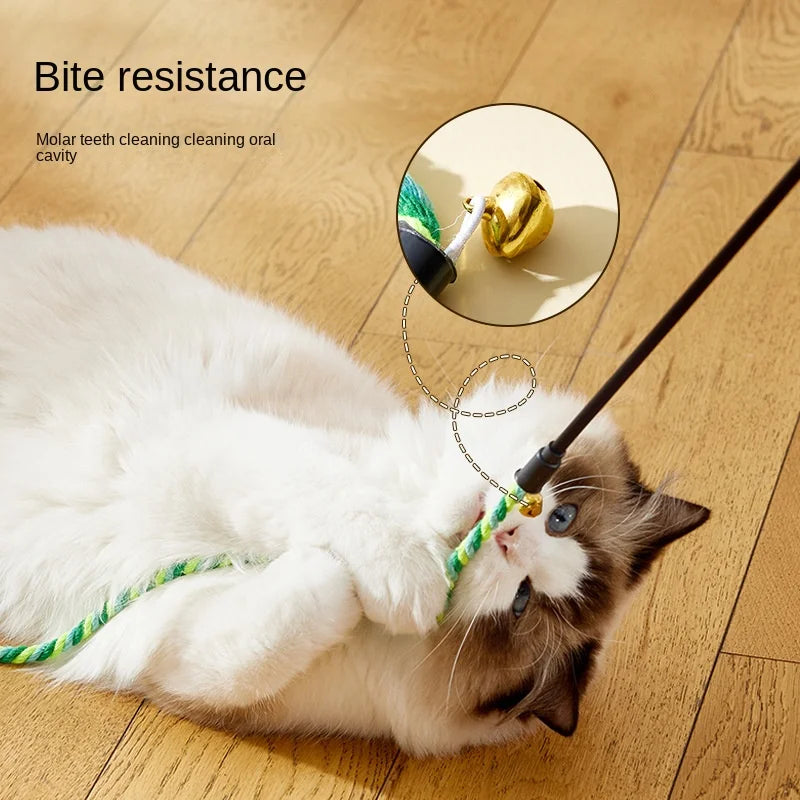 Interactive Cat Toy for Cats – Feather Teaser Wand, Satin Ribbon, Jingle Bell-3