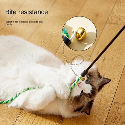 Interactive Cat Toy for Cats – Feather Teaser Wand, Satin Ribbon, Jingle Bell-3