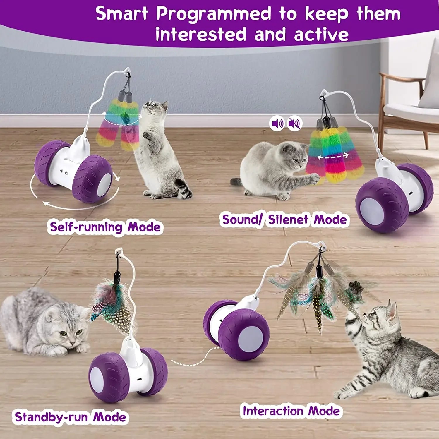 Interactive Cat Toy for Indoor Cats – Smart Robotic Design, LED Lights, Long Battery Life-6
