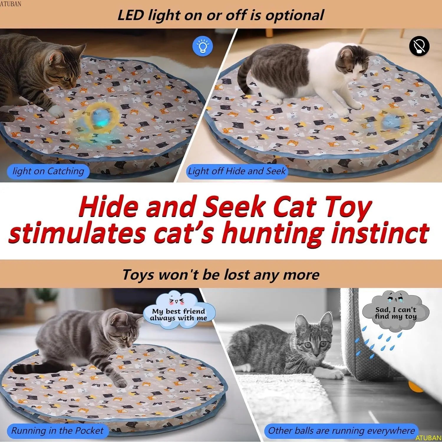Interactive Cat Toy for Kittens – Motion Activated, Rechargeable, Engaging Hide and Seek Game-5
