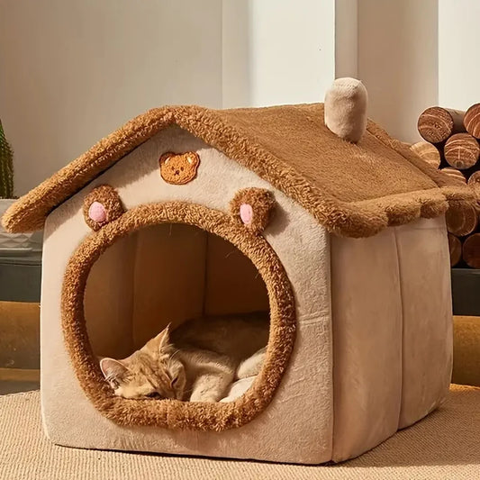 Foldable Pet House for Cats – Cozy Cave Design, Removable Cover, Washable, Lightweight-2