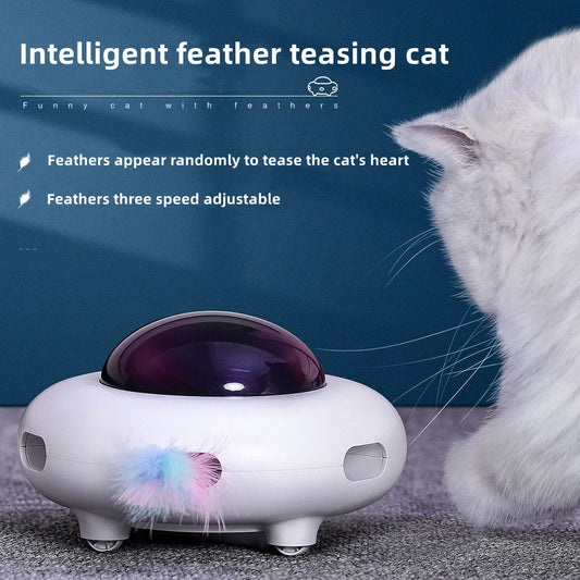 Interactive Cat Toy – Smart Teaser UFO, USB Rechargeable, Replaceable Feather, Automatic Cleaning-2