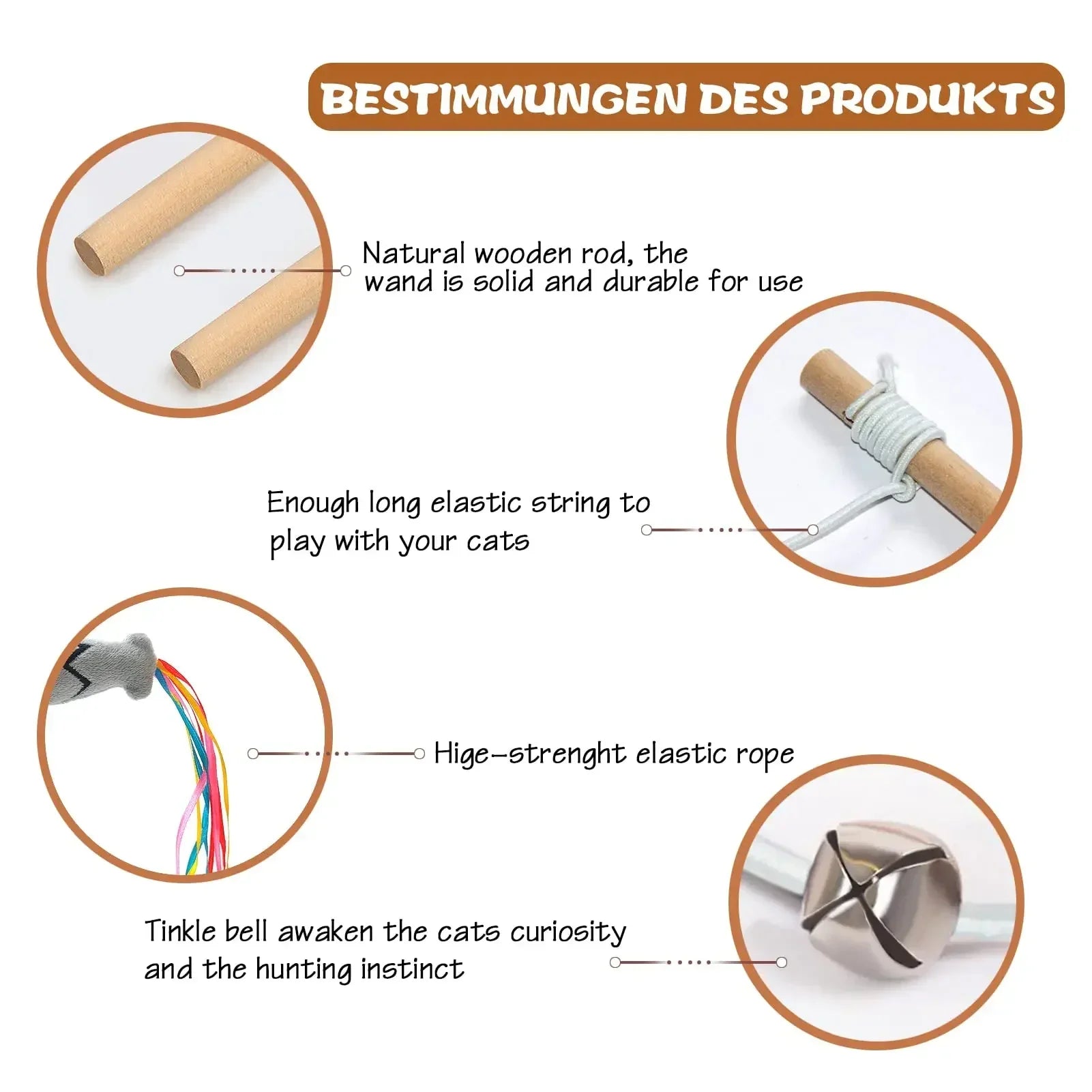 Interactive Cat Toy for Indoor Cats – Natural Wooden Handle, Colorful Ribbons, Elastic String-6