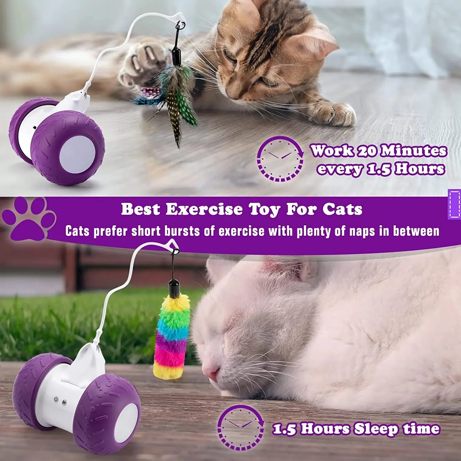 Interactive Cat Toy for Indoor Cats – Smart Robotic Design, LED Lights, Long Battery Life-4