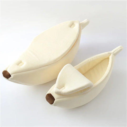Cat Bed for Cats and Dogs – Cozy Banana Shape, Soft Plush Fabric, Portable Design-1