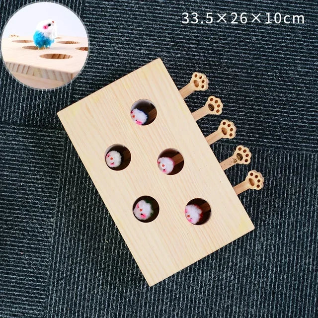 Interactive Cat Toy – Wooden Puzzle Maze, 5 Mouse Holes, Durable Design-1