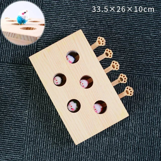Interactive Cat Toy – Wooden Puzzle Maze, 5 Mouse Holes, Durable Design-1