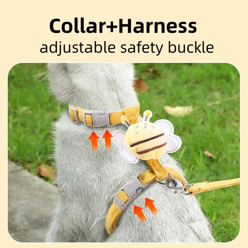 Cat Harness and Leash for Cats – Adjustable Comfort Fit, Cartoon Bee Design, Durable for Outdoor Walking-3