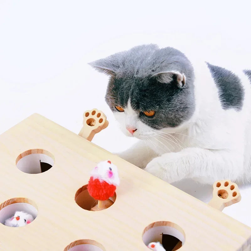 Interactive Cat Toy – Wooden Puzzle Maze, 5 Mouse Holes, Durable Design-4