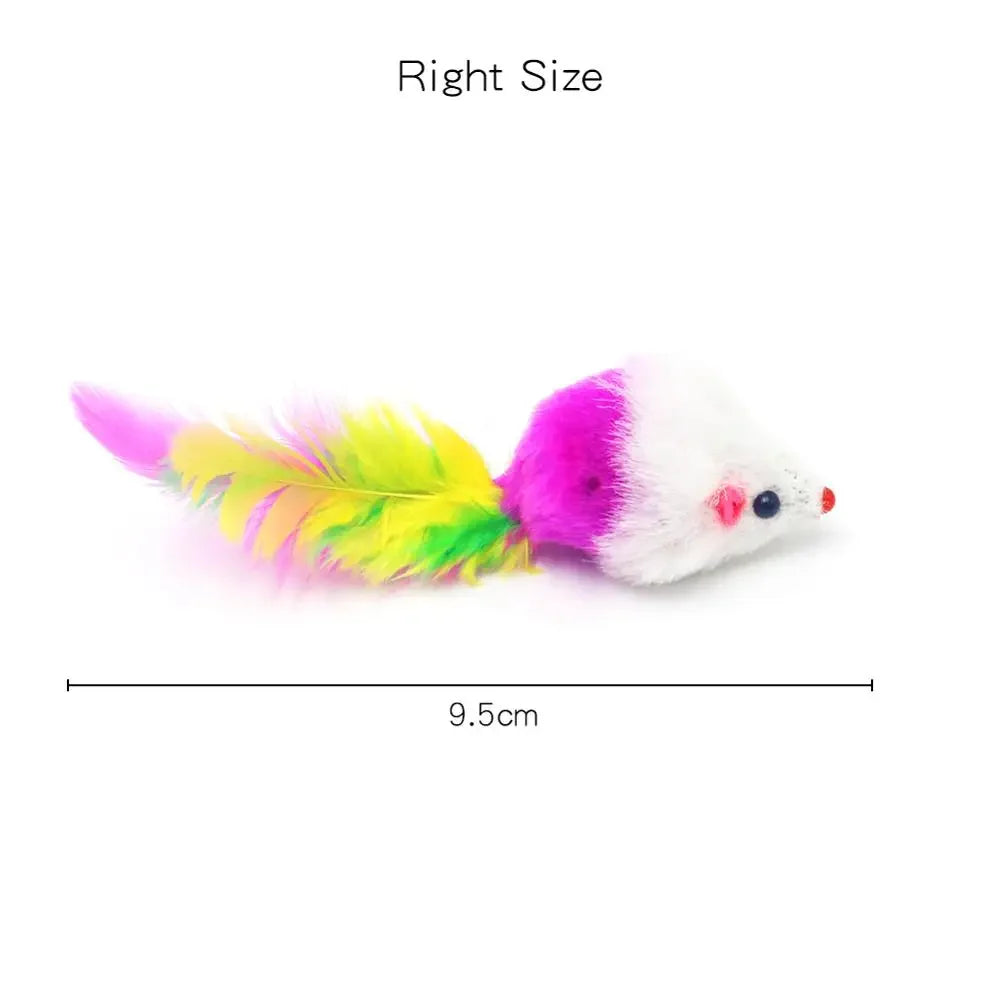 Cat Toy for Kittens – Rabbit Fur Mouse, Colorful Feather Design, Engages Natural Hunting Instincts-5
