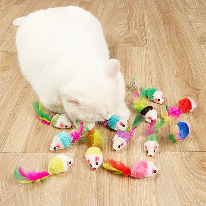 Cat Toy for Kittens – Rabbit Fur Mouse, Colorful Feather Design, Engages Natural Hunting Instincts-4