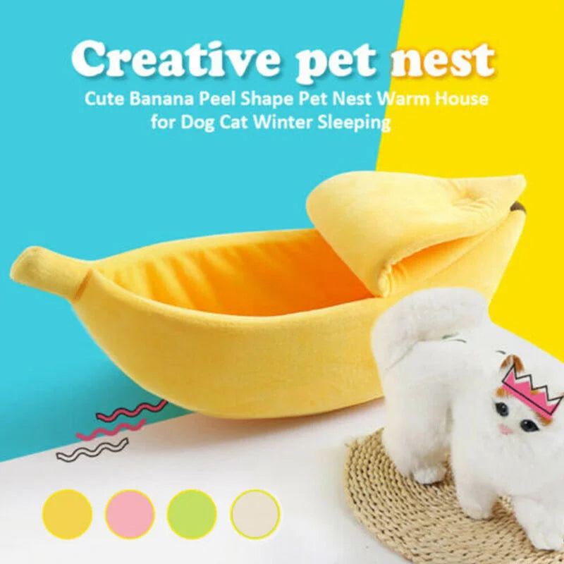 Cat Bed for Cats and Dogs – Cozy Banana Shape, Soft Plush Fabric, Portable Design-3
