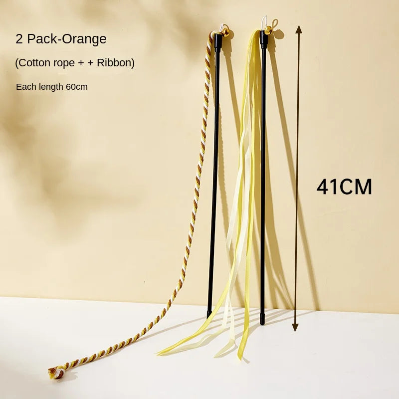 Variant image for Interactive Cat Toy for Cats – Feather Teaser Wand, Satin Ribbon, Jingle Bell-2