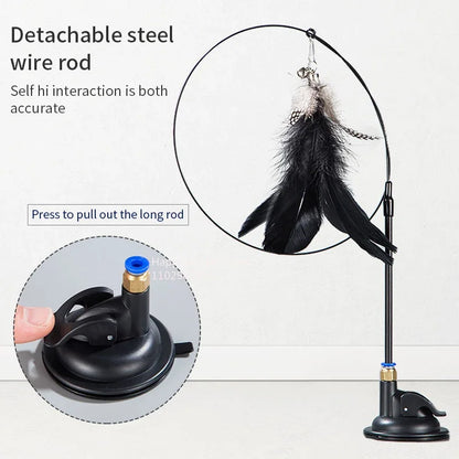 Interactive Cat Toy – Feather Wand with Suction Cup Base, Durable Design, Safe Materials-4