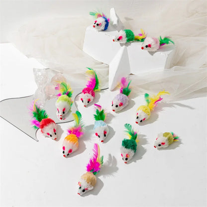 Cat Toy for Kittens – Rabbit Fur Mouse, Colorful Feather Design, Engages Natural Hunting Instincts-3