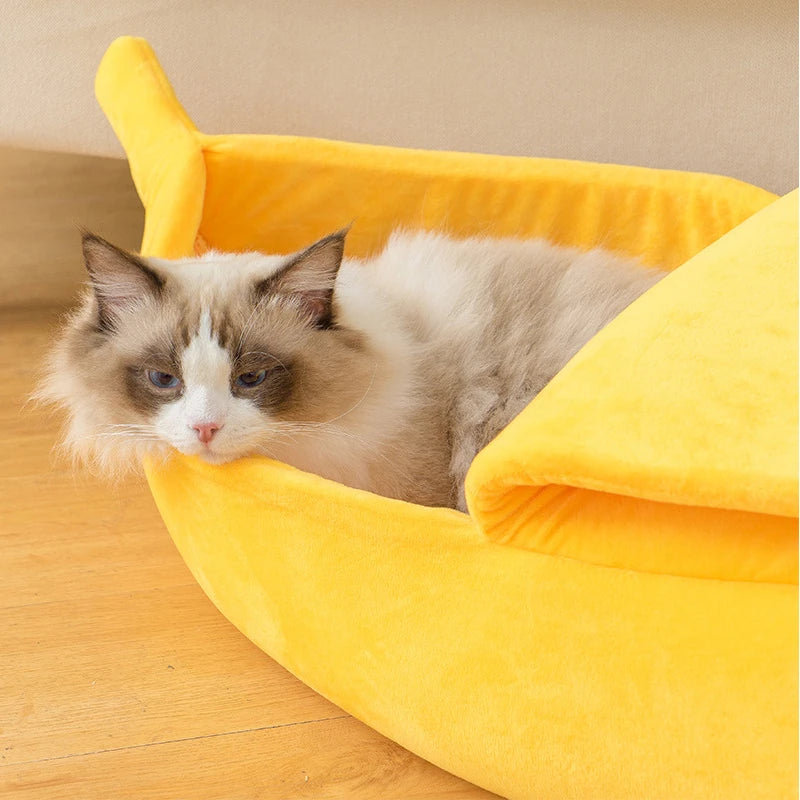 Cat Bed for Cats and Dogs – Cozy Banana Shape, Soft Plush Fabric, Portable Design-6
