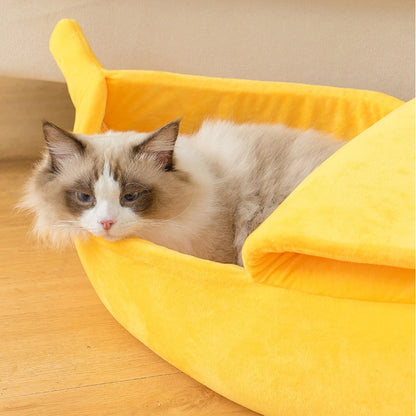 Cat Bed for Cats and Dogs – Cozy Banana Shape, Soft Plush Fabric, Portable Design-6