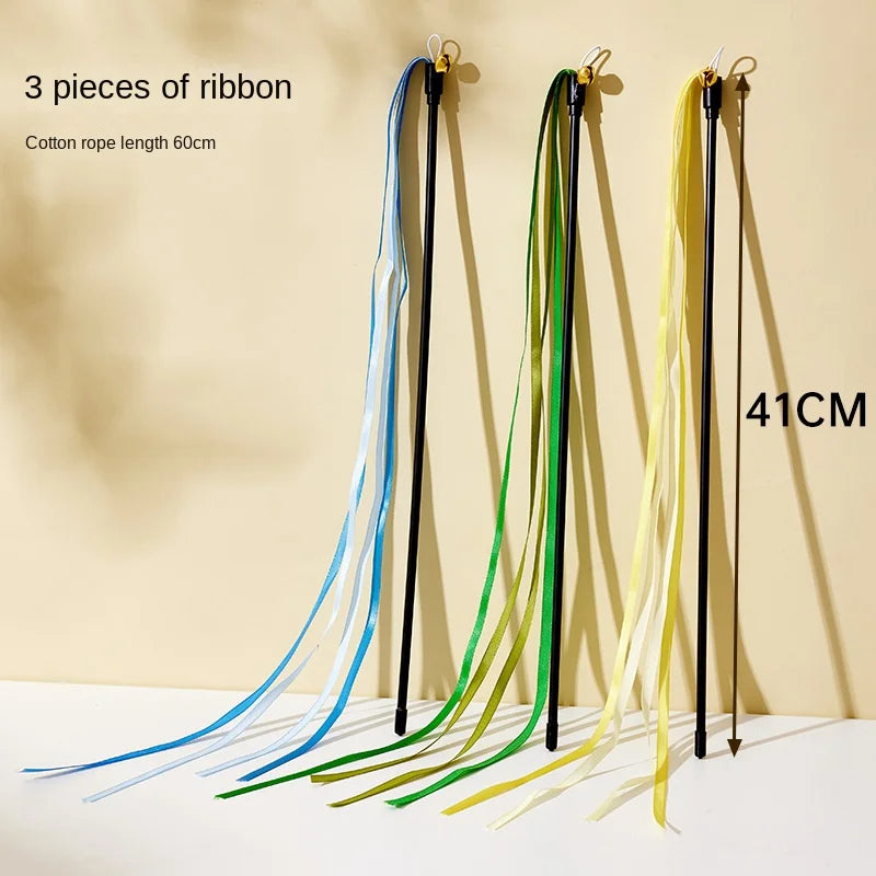 Variant image for Interactive Cat Toy for Cats – Feather Teaser Wand, Satin Ribbon, Jingle Bell-4