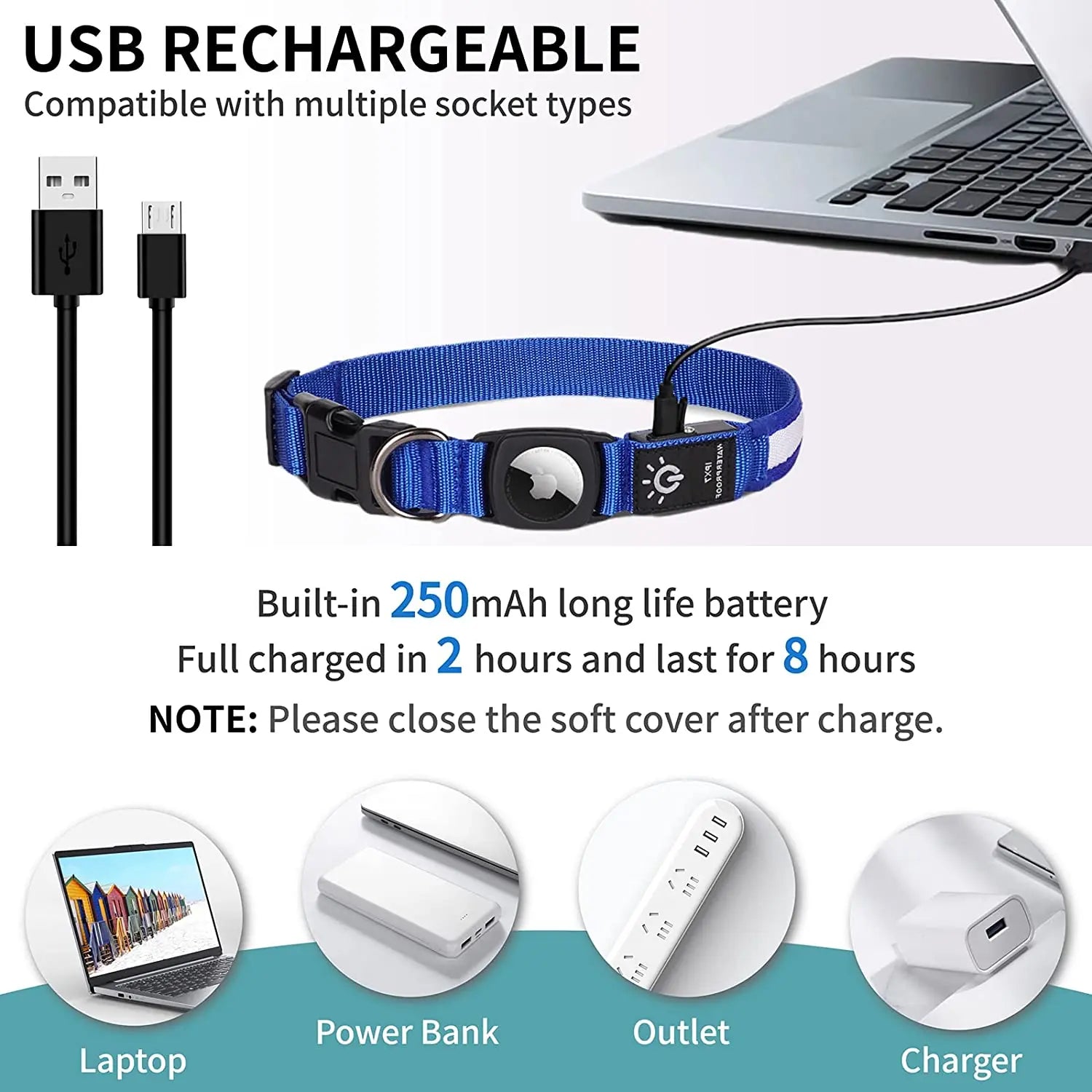 LED Dog Collar for Apple AirTag – Waterproof, USB Rechargeable, Luminous Design-5
