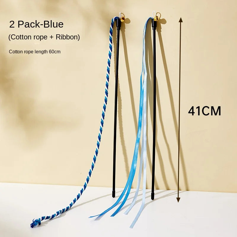 Variant image for Interactive Cat Toy for Cats – Feather Teaser Wand, Satin Ribbon, Jingle Bell-8