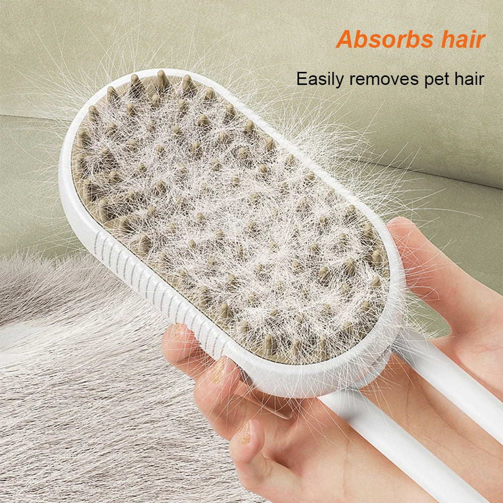 Electric Steam Brush for Cats and Dogs – 3-in-1 Grooming Tool, Spray Function, USB Rechargeable-3