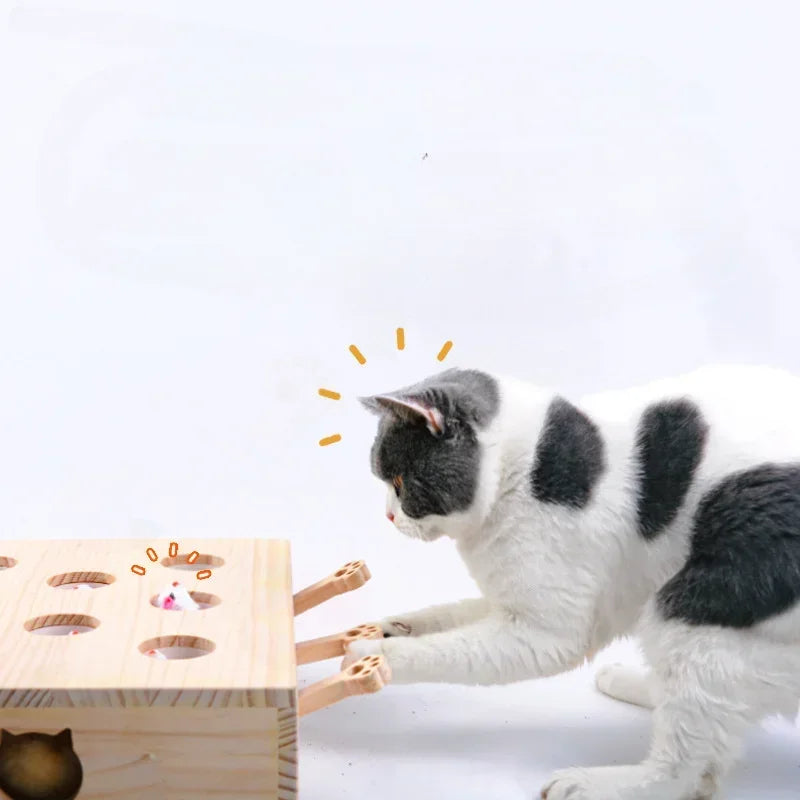 Interactive Cat Toy – Wooden Puzzle Maze, 5 Mouse Holes, Durable Design-5