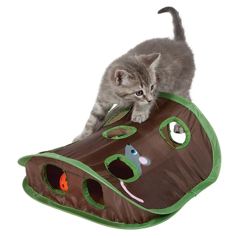 Cat Tunnel Toy for Kittens – 9-Hole Foldable, Interactive Mouse Game, Durable Material-3