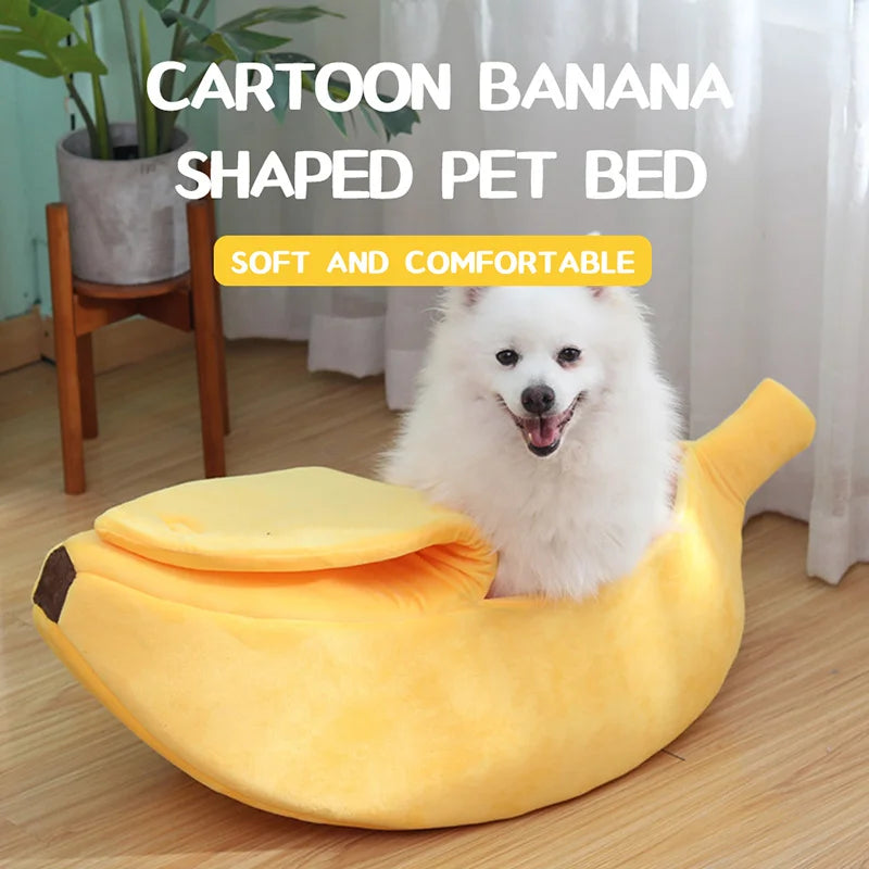 Cat Bed for Cats and Dogs – Cozy Banana Shape, Soft Plush Fabric, Portable Design-4