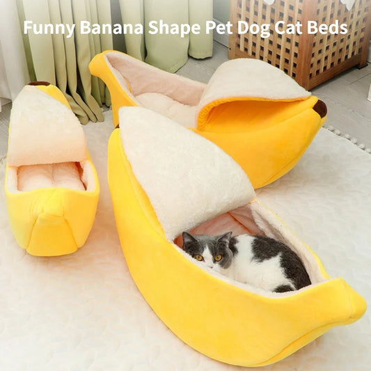 Cat Bed for Cats and Dogs – Cozy Banana Shape, Soft Plush Fabric, Portable Design-2
