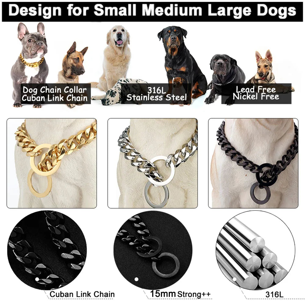 Dog Collar for Fashionable Pets – Heavy-Duty Metal, 15mm Wide, Cuban Link Design-5