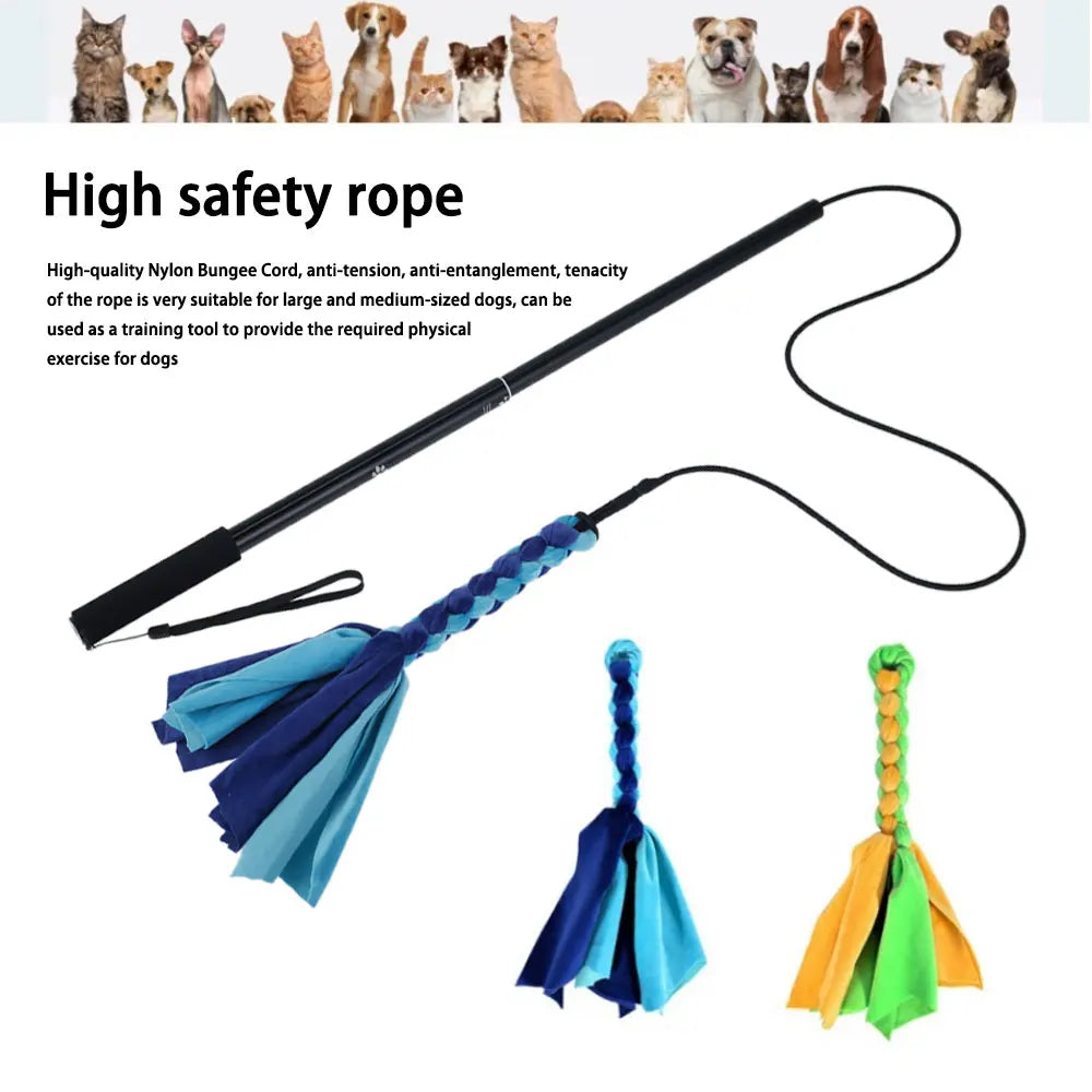 Interactive Dog Toy for Medium to Large Dogs – Extendable Aluminum Rod, Durable Bungee Rope, Engaging Flannel Toy-3