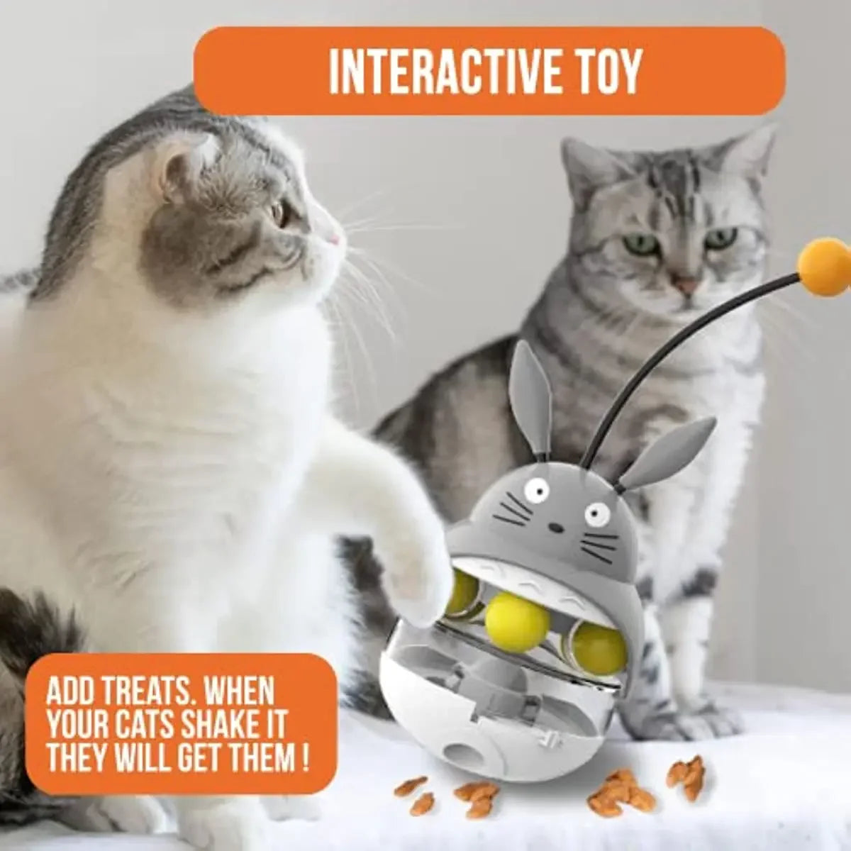 Interactive Cat Toy for Cats – Treat Dispenser, Adjustable Gate, Eco-Friendly Grey Design-4