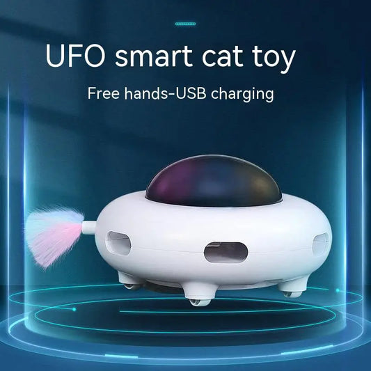 Interactive Cat Toy – Smart Teaser UFO, USB Rechargeable, Replaceable Feather, Automatic Cleaning-1